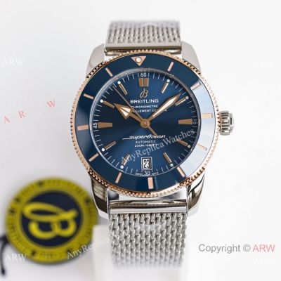 GF Superclone Breitling Superocean Heritage II Rose Gold&Blue Dial Mesh Strap